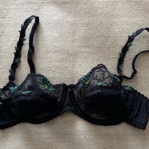 Marie Jo black / teal embroidered sheer bra. Excellent condition. 38B
